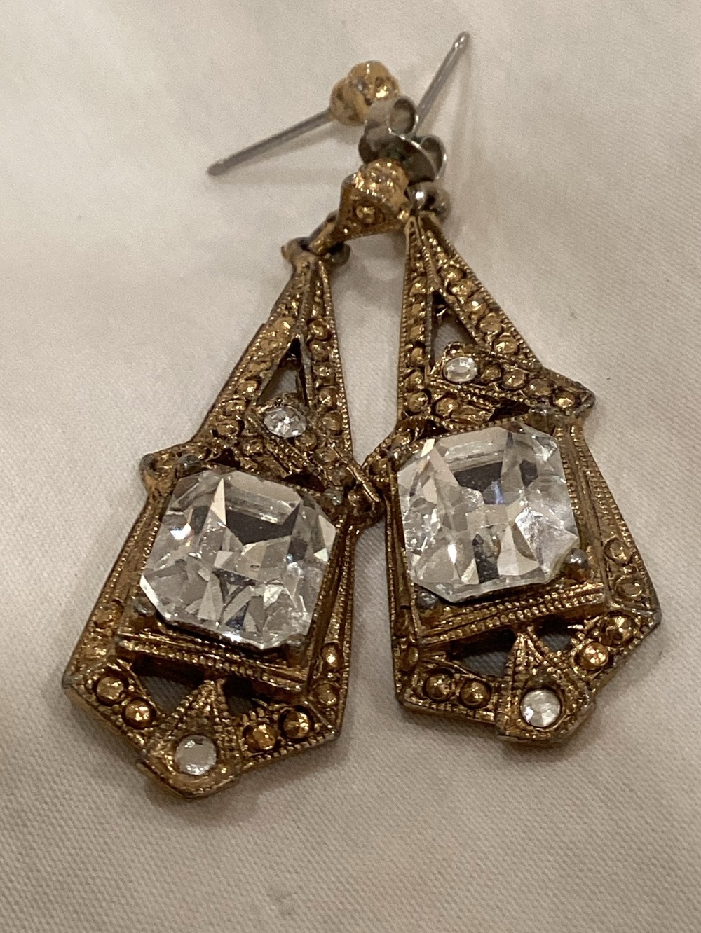VTG Art Deco Earrings, 1980s…Emerald Cut Drop Chandelier Style
